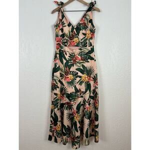 Sam Edelman Sleeveless Flamingo Print Midi Dress Tropical Vacation Size 8